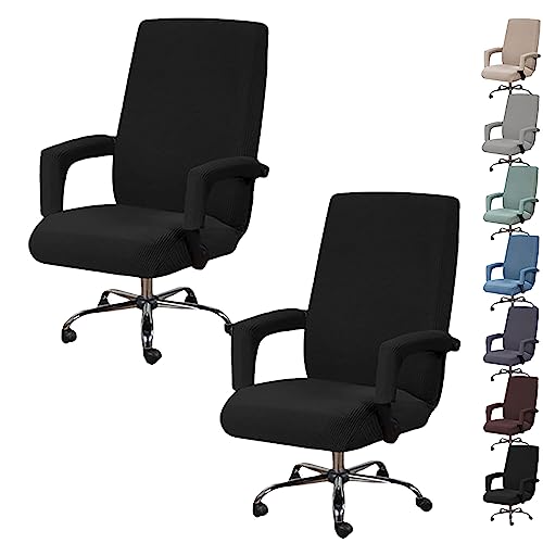 ouxei Computer-Drehstuhlbezug-Set Mit 1/2/4/6, Schonbezüge Mit Hoher Rückenlehne Und Reißverschluss Für Gaming-Bürostühle(Black 2pcs,X-Large) von ouxei