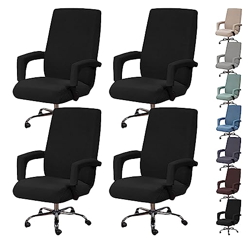 ouxei Computer-Drehstuhlbezug-Set Mit 1/2/4/6, Schonbezüge Mit Hoher Rückenlehne Und Reißverschluss Für Gaming-Bürostühle(Black 4pcs,X-Large) von ouxei
