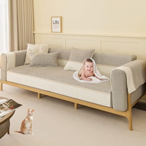ouxei Cord-Sofabezug – Rutschfester Schonbezug Im Patchwork-Design Für L-förmige Sofas Mit 2/3/4 Kissen – Waschbarer Haustierschutz(Brown,70 * 180cm/27.6 * 71in) von ouxei