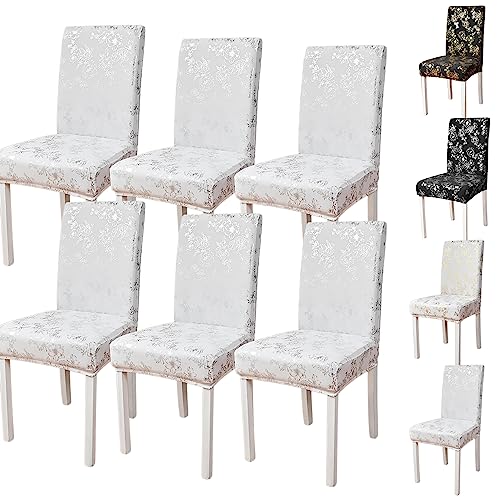 ouxei Dehnbare Jacquard-Stuhlhussen Für Parson-Stuhl, 2er-/4er-/6er-Set, Abnehmbare Und Waschbare Schoner Für Esszimmer, Partys Und Hochzeiten(White Gold 2pcs) von ouxei