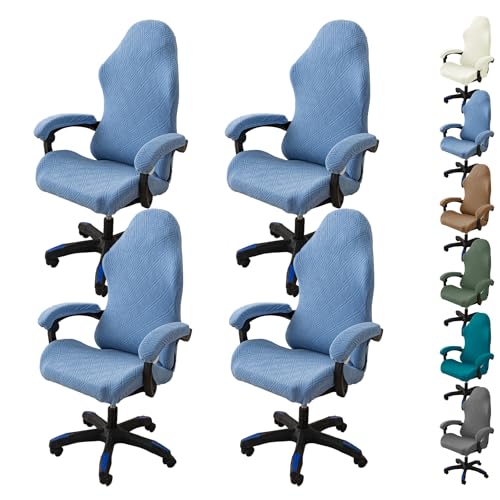 ouxei Diamant-Jacquard-Bürostuhlbezüge – Stretch-Gaming-/Drehstuhl-Schonbezug Mit Reißverschluss/Armlehne, Abnehmbar(Azure 4pcs) von ouxei