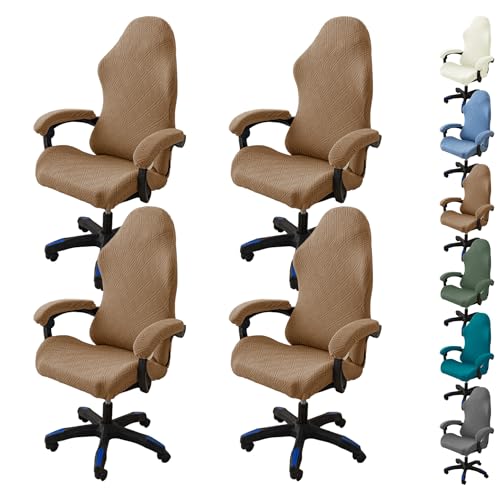 ouxei Diamant-Jacquard-Bürostuhlbezüge – Stretch-Gaming-/Drehstuhl-Schonbezug Mit Reißverschluss/Armlehne, Abnehmbar(Curry 4pcs) von ouxei