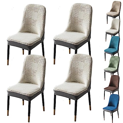 ouxei Dicke Jacquard-Stuhlhussen Für Esszimmerstühle, 1er-/2er-/4er-Set, Dehnbare Schonbezüge Mit Gebogener Rückenlehne Und Armlehnen(Beige 4pcs) von ouxei
