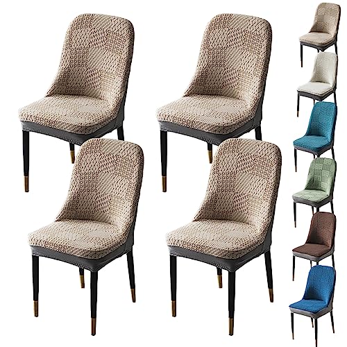 ouxei Dicke Jacquard-Stuhlhussen Für Esszimmerstühle, 1er-/2er-/4er-Set, Dehnbare Schonbezüge Mit Gebogener Rückenlehne Und Armlehnen(Khaki 4pcs) von ouxei