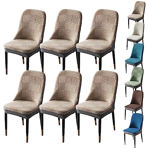 ouxei Dicke Jacquard-Stuhlhussen Für Esszimmerstühle, 1er-/2er-/4er-Set, Dehnbare Schonbezüge Mit Gebogener Rückenlehne Und Armlehnen(Khaki 6pcs) von ouxei