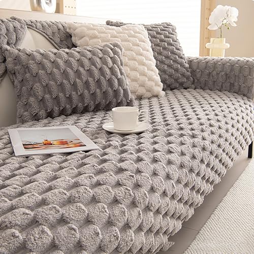 ouxei Dicker 3D-Sofabezug Aus Kaninchenplüsch – 2023, Rutschfester Universal-Schonbezug Für Sofagarnituren Mit 1–4 Kissen(Grey,110 * 180cm/43 * 71in) von ouxei