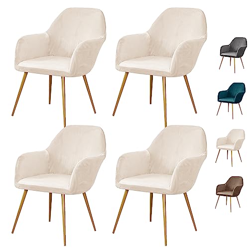 ouxei Dicker Ohrensesselbezug Aus Samt – Elastischer Schonbezug Für Sessel Mit Gebogener Rückenlehne, 1er/2er/4er/6er-Set(Beige 4pcs) von ouxei