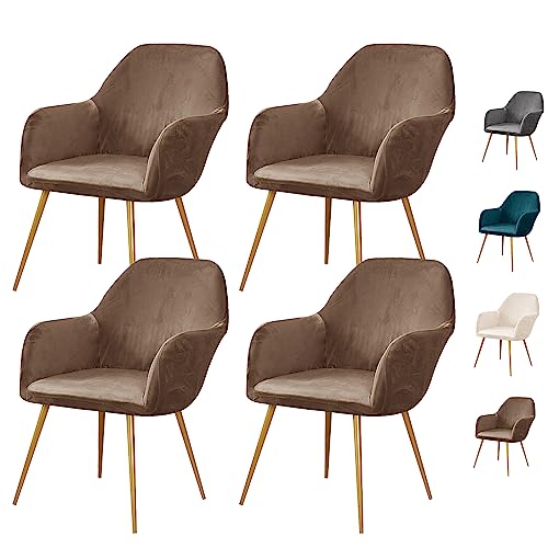 ouxei Dicker Ohrensesselbezug Aus Samt – Elastischer Schonbezug Für Sessel Mit Gebogener Rückenlehne, 1er/2er/4er/6er-Set(Brown 4pcs) von ouxei