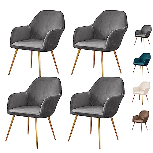 ouxei Dicker Ohrensesselbezug Aus Samt – Elastischer Schonbezug Für Sessel Mit Gebogener Rückenlehne, 1er/2er/4er/6er-Set(Grey 4pcs) von ouxei