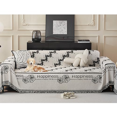 ouxei Doppelseitiger Chenille-Sofabezug – Wendbare Sofadecke Mit Quaste, Waschbarer Anti-Rutsch-Schutz(Black,180 * 300cm/71 * 118in) von ouxei