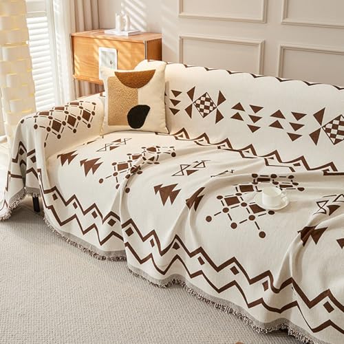 ouxei Doppelseitiger Sofabezug Aus Chenille Im Boho-Stil Für Alle Jahreszeiten Mit Quaste, Schutz Für Zweisitzer, Kratzfest, Haustierfreundlich(Curry,180 * 380cm/71 * 149in) von ouxei