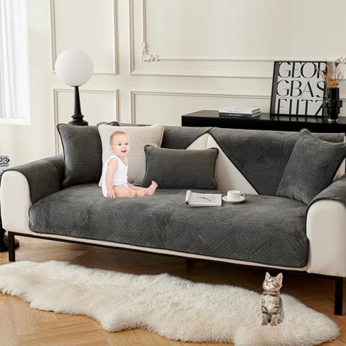 ouxei Einfarbiger, Moderner Couchbezug, rutschfest, Waschbar, Für 2-/3-/4-Sitzer-Sofa In L-Form, Haustierschutz(Dgrey,110 * 210cm) von ouxei