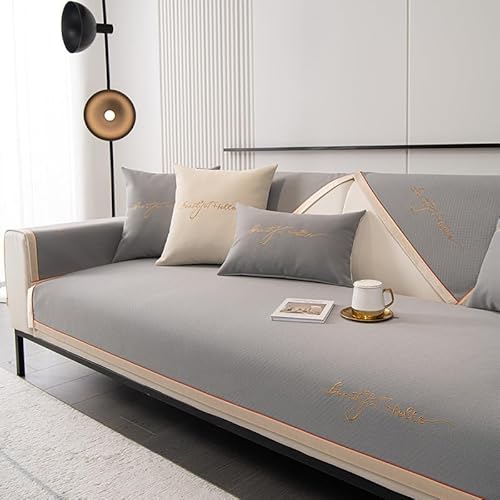 ouxei Einfarbiger Chenille-Sofabezug - Weicher, Dicker, Bestickter, Rutschfester Sofabezug Für Haustiere(Grey,90 * 210cm/35.4 * 83in) von ouxei