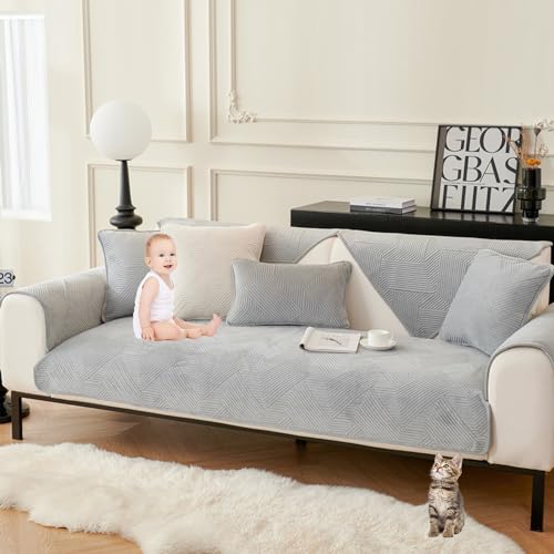 ouxei Einfarbiger Moderner Sofabezug Für 2–4 Sitze In L-Form, Rutschfester, Waschbarer Haustierschutz(Grey,70 * 90cm) von ouxei