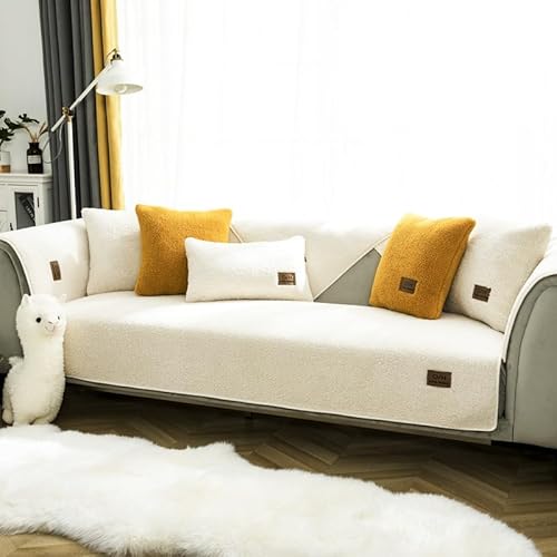 ouxei Einfarbiger Sofabezug Aus Chenille – Kratzfester, Rutschfester, Waschbarer Schonbezug Für Alle Jahreszeiten(White,90 * 180cm/35.4 * 71in) von ouxei