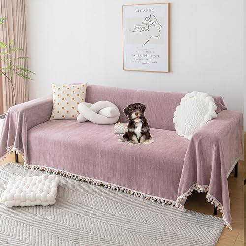ouxei Einfarbiger Sofabezug Aus Chenille – Quastendekor, 2/3/4 Kissen, Schnittschutz Für Hunde, Alle Jahreszeiten(Pink,Pillow17.7 * 17.7in) von ouxei