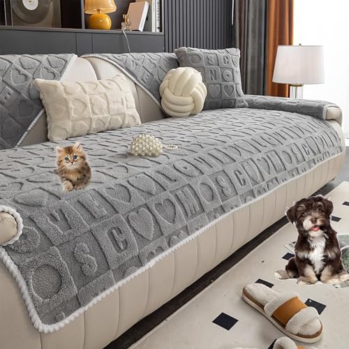ouxei Einfarbiger Sofabezug Aus Plüsch-Jacquard – Ganzjahres-Anti-Rutsch-Waschbarer Möbelschutz Für Das Wohnzimmer(Grey,70 * 90cm/27.6 * 35.4in) von ouxei