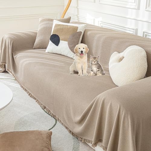 ouxei Einfarbiger Wasserdichter Sofabezug Aus Chenille - 3 Kissen L-förmiger Haustierschutz(Khaki,180 * 340cm/71 * 134in) von ouxei