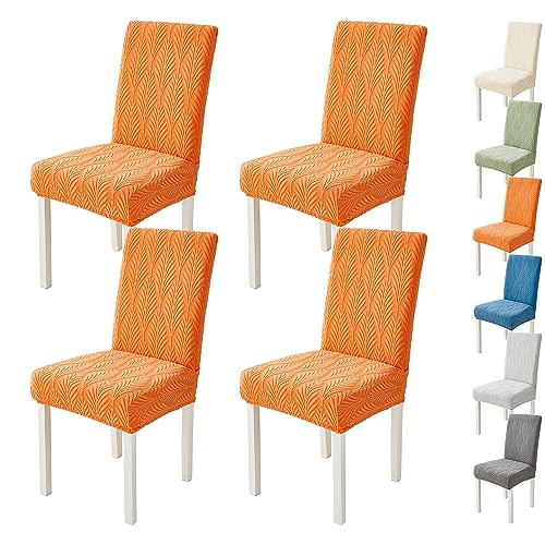 ouxei Einfarbiges, verdicktes Stuhlhussen-Set für Esszimmerstühle (1/2/4/6 Stück) – Elastischer Parsons-Schonbezug für Stühle mit gerader Rückenlehne, Küche/Esszimmer/Hotel(Orange 4pcs) von ouxei