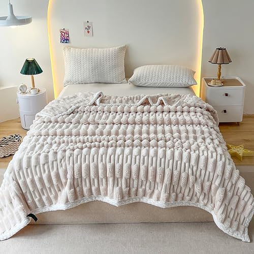 ouxei Extra Weiche Überwurfdecke Aus Kaninchenfellimitat – Queen-Size-Größe, Kuscheliges Fleece Für Bettcouch(Beige,79 * 90in) von ouxei