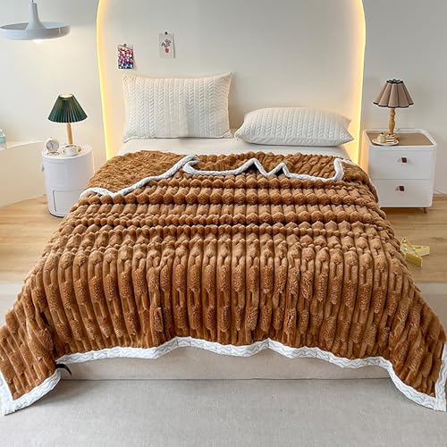 ouxei Extra Weiche Überwurfdecke Aus Kaninchenfellimitat – Queen-Size-Größe, Kuscheliges Fleece Für Bettcouch(Coffee,51 * 61in) von ouxei