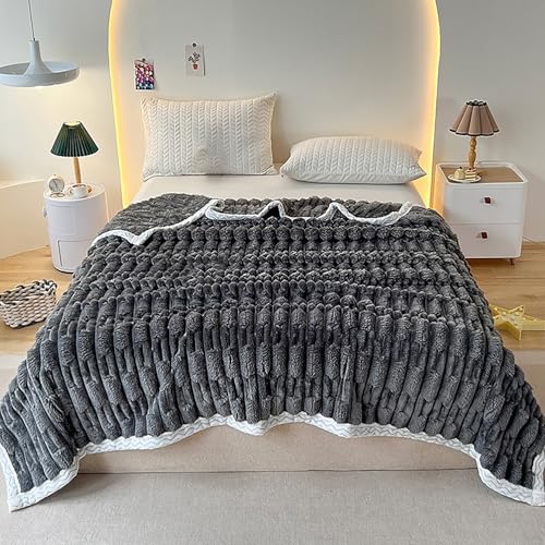 ouxei Extra Weiche Überwurfdecke Aus Kaninchenfellimitat – Queen-Size-Größe, Kuscheliges Fleece Für Bettcouch(Darkgray,47 * 79in) von ouxei