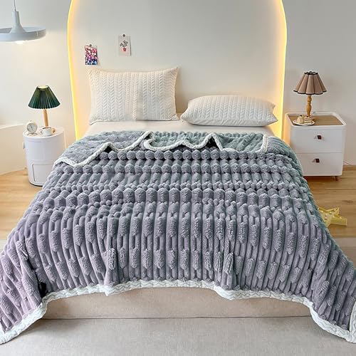 ouxei Extra Weiche Überwurfdecke Aus Kaninchenfellimitat – Queen-Size-Größe, Kuscheliges Fleece Für Bettcouch(Gray,79 * 90in) von ouxei