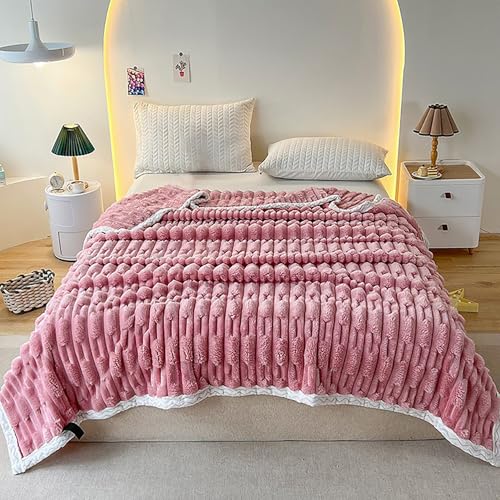 ouxei Extra Weiche Überwurfdecke Aus Kaninchenfellimitat – Queen-Size-Größe, Kuscheliges Fleece Für Bettcouch(Pink,59 * 79in) von ouxei
