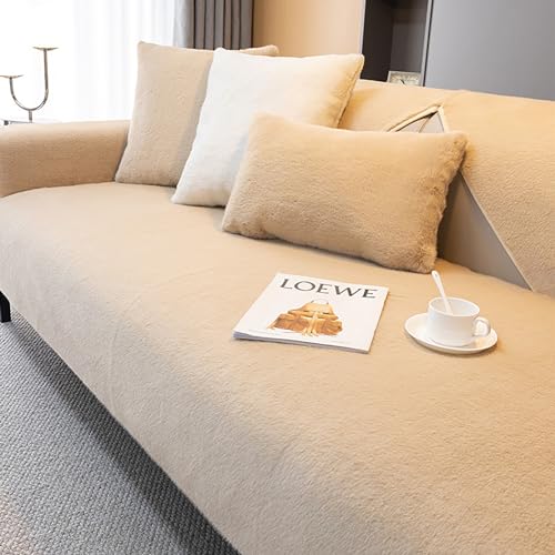 ouxei Extra Weicher, Flauschiger Sofabezug Aus Zotteligem Kunstfell, Einfarbig, Für 1–4 Kissen, Couch, Rutschfester Schnittbezug(Curry,90 * 240cm/35.4 * 94.5in) von ouxei