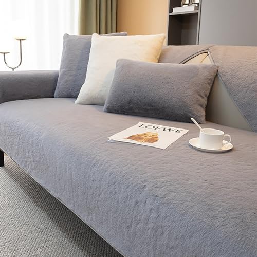 ouxei Extra Weicher, Flauschiger Sofabezug Aus Zotteligem Kunstfell, Einfarbig, Für 1–4 Kissen, Couch, Rutschfester Schnittbezug(Grey,Pillow11.8 * 19.7in) von ouxei
