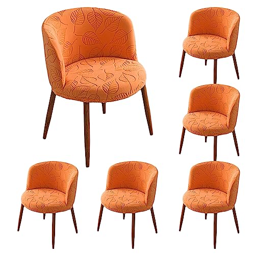 ouxei Halbrund Gebogenes Stuhlbezug-Set – Jacquard-Stretch-Schonbezug Mit Blättern Für Esszimmer, Hotel, Büro Und Stühle Mit Niedriger Rückenlehne(Orange 6pcs) von ouxei