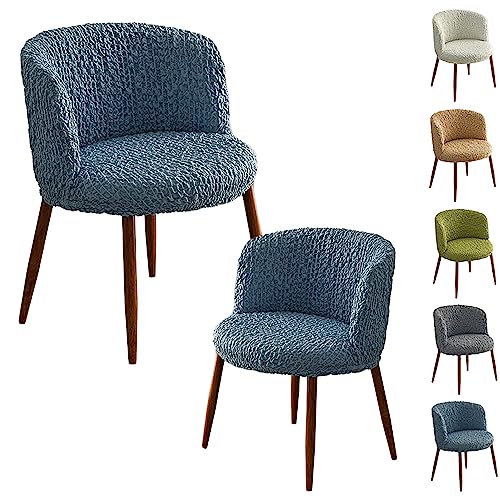 ouxei Halbrunde, Gebogene Stuhlhussen, 1er-/2er-/4er-/6er-Set, Schonbezüge Aus Dehnbarem 3D-Stoff Für Esszimmerstühle Mit Niedriger Rückenlehne(Blue 2pcs) von ouxei