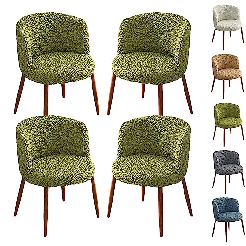 ouxei Halbrunde, Gebogene Stuhlhussen, 1er-/2er-/4er-/6er-Set, Schonbezüge Aus Dehnbarem 3D-Stoff Für Esszimmerstühle Mit Niedriger Rückenlehne(Green 4pcs) von ouxei