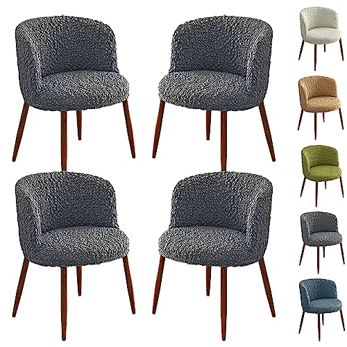 ouxei Halbrunde, Gebogene Stuhlhussen, 1er-/2er-/4er-/6er-Set, Schonbezüge Aus Dehnbarem 3D-Stoff Für Esszimmerstühle Mit Niedriger Rückenlehne(Grey 4pcs) von ouxei
