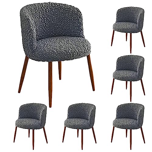 ouxei Halbrunde, Gebogene Stuhlhussen, 1er-/2er-/4er-/6er-Set, Schonbezüge Aus Dehnbarem 3D-Stoff Für Esszimmerstühle Mit Niedriger Rückenlehne(Grey 6pcs) von ouxei