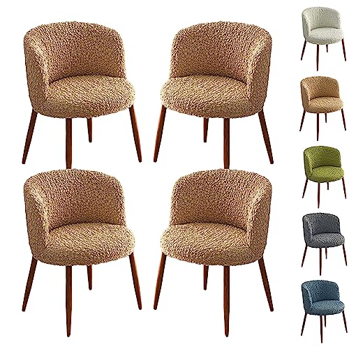 ouxei Halbrunde, Gebogene Stuhlhussen, 1er-/2er-/4er-/6er-Set, Schonbezüge Aus Dehnbarem 3D-Stoff Für Esszimmerstühle Mit Niedriger Rückenlehne(Khaki 4pcs) von ouxei