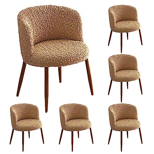 ouxei Halbrunde, Gebogene Stuhlhussen, 1er-/2er-/4er-/6er-Set, Schonbezüge Aus Dehnbarem 3D-Stoff Für Esszimmerstühle Mit Niedriger Rückenlehne(Khaki 6pcs) von ouxei