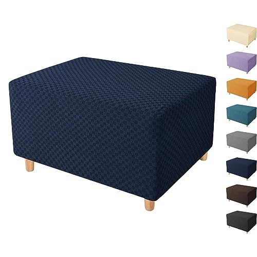 ouxei Jacquard-Ottomanen-Bezüge, Rechteckige Fußhocker-Schonbezüge, S/L/XL, Hohe Dehnbarkeit, Abnehmbarer Schutz(Navy 1pcs,Large) von ouxei