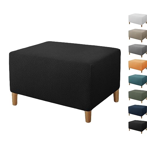 ouxei Jacquard-Stretch-Ottoman-Bezug, Rechteckig, 1/2-teilig, Abnehmbar, Waschbar, Bezug Für Fußhocker(Black 1pcs,Large) von ouxei