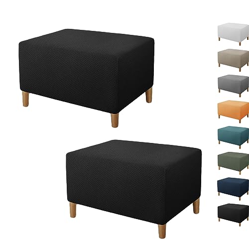 ouxei Jacquard-Stretch-Ottoman-Bezug, Rechteckig, 1/2-teilig, Abnehmbar, Waschbar, Bezug Für Fußhocker(Black 2pcs,Large) von ouxei