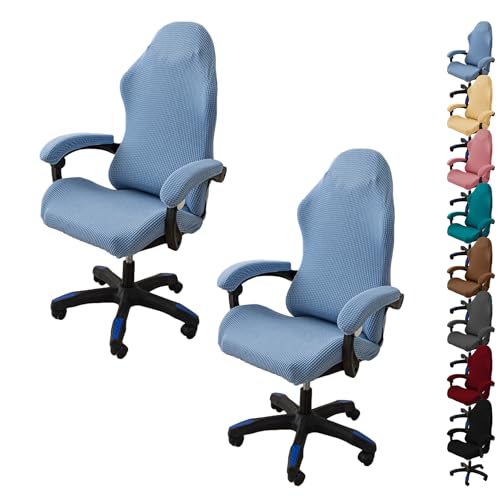 ouxei Karierte Stretch-Computerstuhlbezüge Mit Reißverschluss Und 2 Armlehnenbezügen – Drehbare Gaming-Stuhlschoner(A 2pcs) von ouxei
