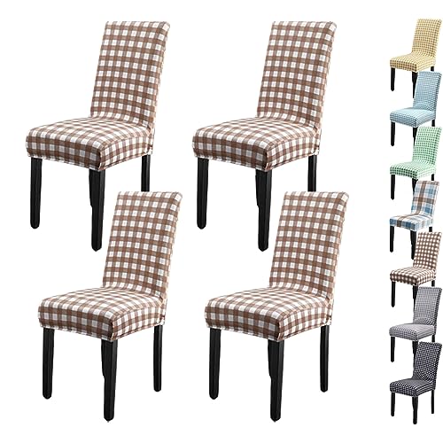 ouxei Karierte Stuhlhussen Für Esszimmerstühle (1/2/4/6 Stück) – Dehnbarer Schonbezug, Verdickter Schutz Für Esszimmer/Restaurant(Khaki 4pcs) von ouxei