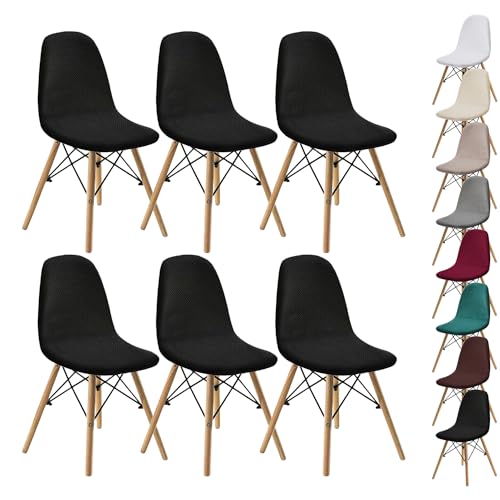 ouxei Lange Stuhlhussen Mit Jacquard-Schalenmuster (1/2/4/6er-Pack) – Stretch-Schonbezüge Ohne Armlehnen Für Esszimmer/Küche/Hotel(Black 6pcs) von ouxei