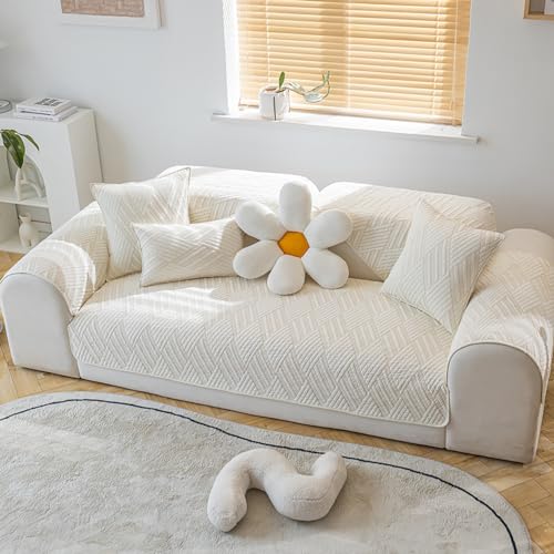 ouxei Minimalistischer Sofabezug Aus Einfarbigem Baumwolljacquard - Verdickter, Rutschfester Schnittschutz, Waschbar(Beigec,Pillow17.7 * 17.7in) von ouxei