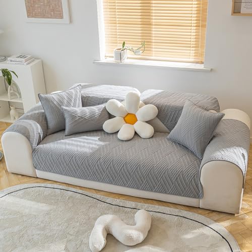ouxei Minimalistischer Sofabezug Aus Einfarbigem Baumwolljacquard - Verdickter, Rutschfester Schnittschutz, Waschbar(Grayc,70 * 90cm/27.6 * 35.4in) von ouxei