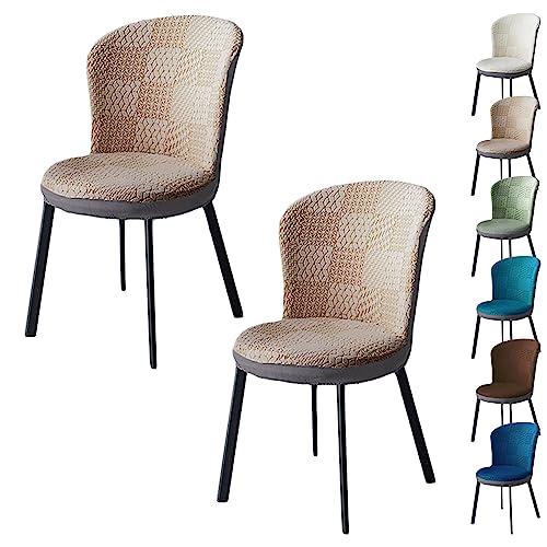 ouxei Moderne Patchwork 3D Jacquard Stuhlhussen Set Von 1/2/4/6, Stretch Waschbar Arc Sitz Protektoren(Khaki 2pcs) von ouxei
