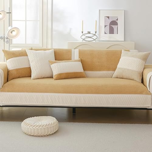 ouxei Moderner, Schlichter Sofabezug Aus Patchwork-Cord Für 3-Kissen-Sofas In L-Form, Rutschfester Und Kratzfester Haustierschutz(Khaki,90 * 240cm/35.4 * 94.5in) von ouxei