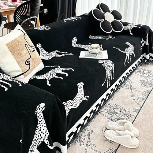 ouxei Moderner Chenille-Sofabezug, rutschfest, Waschbar, Für 1–3 Kissen, Loveseat, Futon(Black,71 * 134in) von ouxei