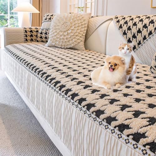 ouxei Moderner Patchwork-Sofabezug Aus Plüsch – 2–4 Kissen, L-Form, Rutschfester, Waschbarer Haustierschutz(Black,90 * 180cm/35.4 * 71in) von ouxei