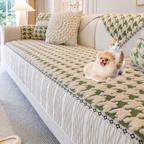 ouxei Moderner Patchwork-Sofabezug Aus Plüsch Für 2/3/4-Kissen-Couch, L-Form, 3-Sitzer, rutschfest, Waschbar, Haustierfreundlich(Green,90 * 210cm/35.4 * 83in) von ouxei